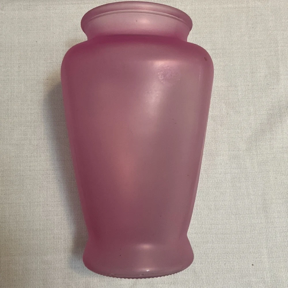Vintage Pink Frosted Glass Vase USA Made - EUC